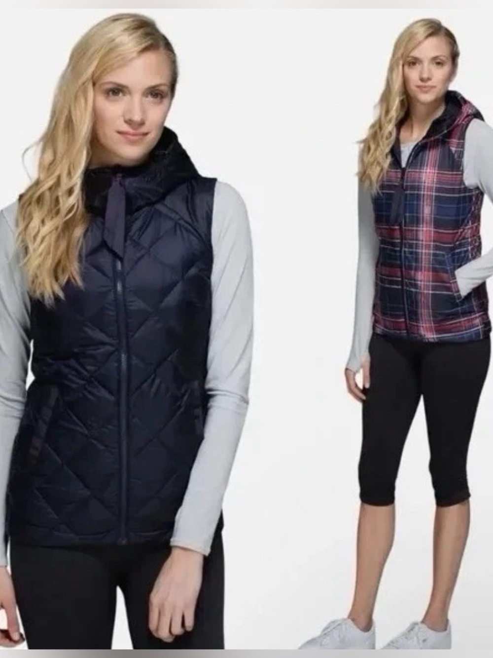 Lululemon ‘The Fluffiest Vest’ (Navy Blue/Cypress Plaid) Reversible Down Vest